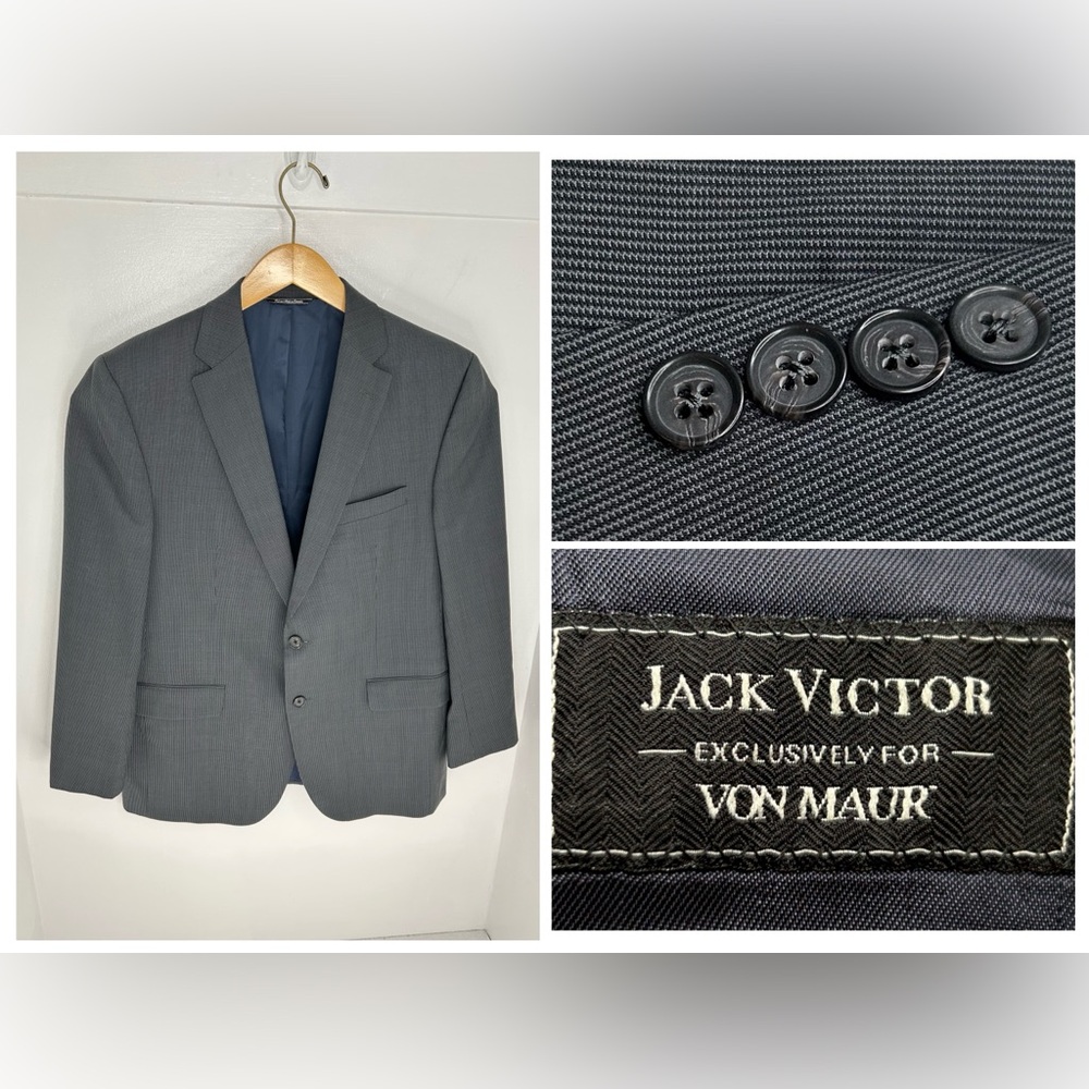 Jack Victor Napoli CT Blazer Jacket Sport Coat Size 44R Gray 100% Wool Career